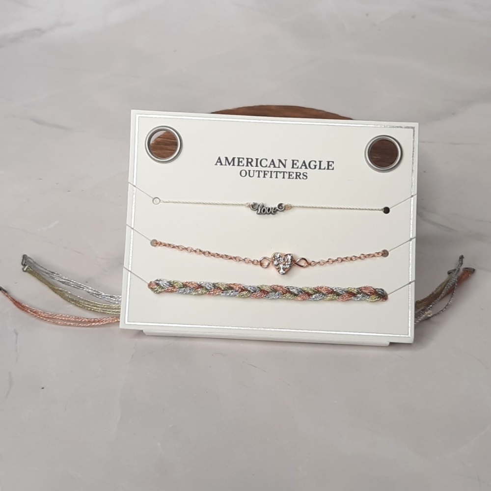 American Eagle Set of Three Bracelets Love Heart Adjustable